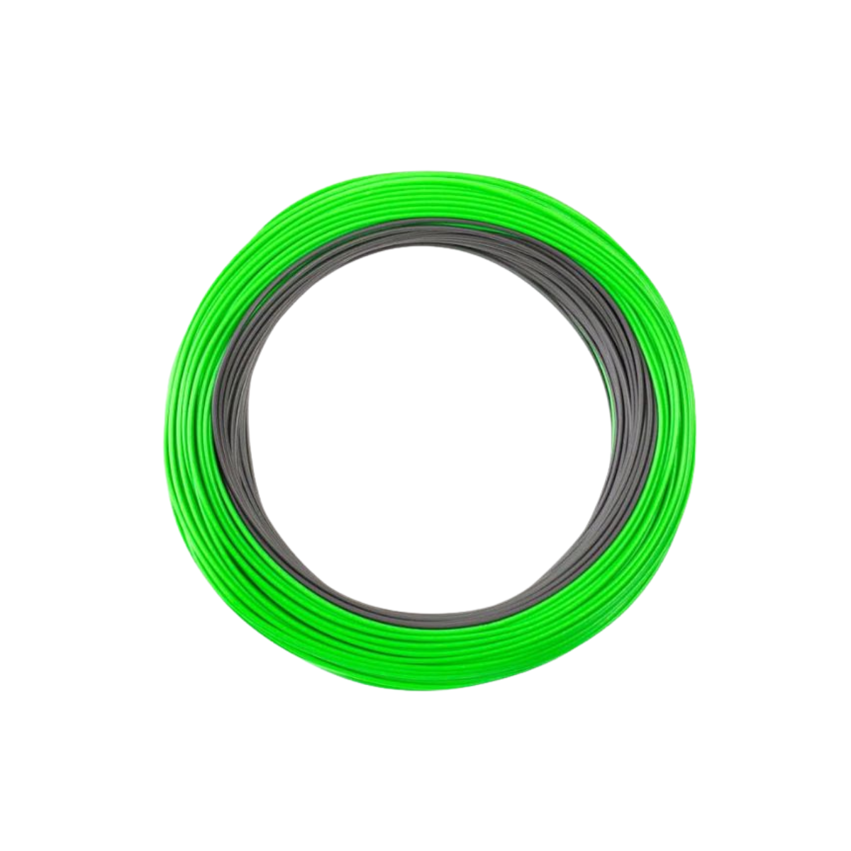 Green and black spool of thread on a white background