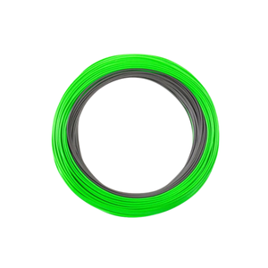 Green and black spool of thread on a white background