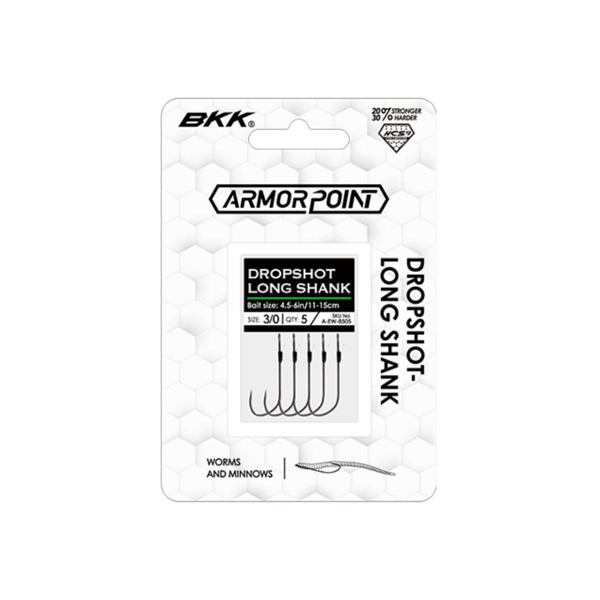 BKK Armor Point Dropshot Long Shank fishing hooks packaging on a white background