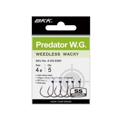 BKK Predator W.G. Weedless Wacky fishing hook packaging on a white background