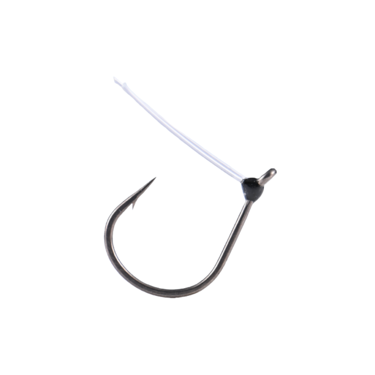 Fishing hook with a black shank on a white background