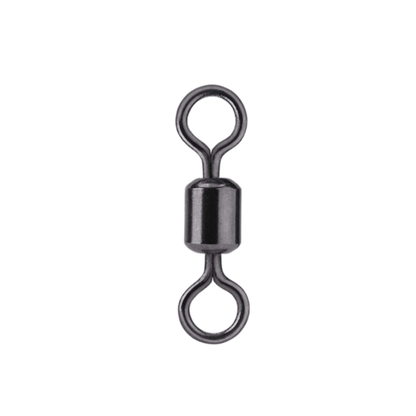Black metal fishing swivel on a white background
