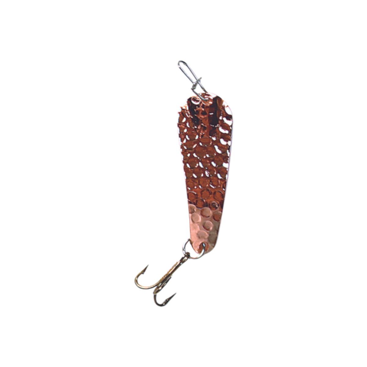 Copper fishing lure with a hook on a white background