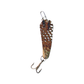 Fishing lure with a camouflage pattern on a white background