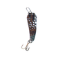 Metallic fishing lure with a hook on a white background