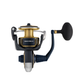 Fishing reel with 'Saltiga' branding on a white background