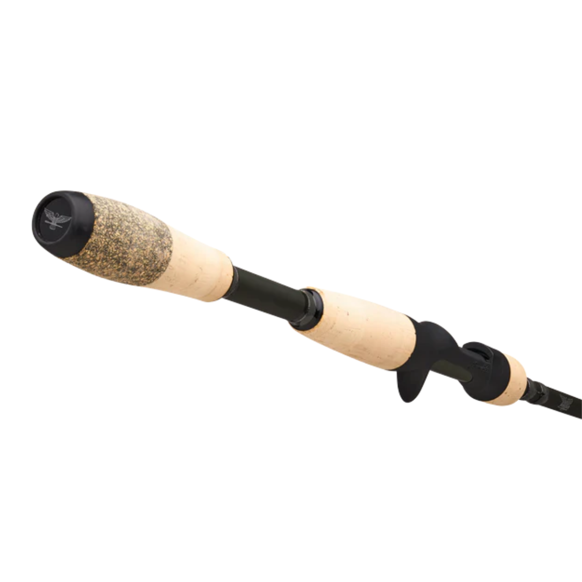 Fishing rod with cork handle on a white background