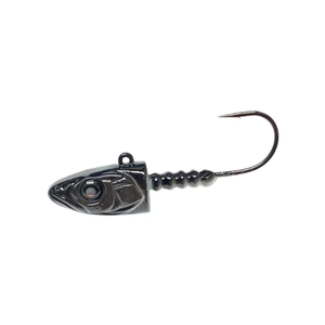 Black and silver fishing lure on a white background