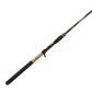 Fishing rod with black and brown handle on a white background